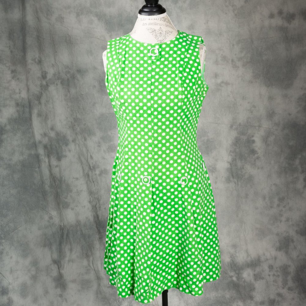 Vtg green polka dot dress
